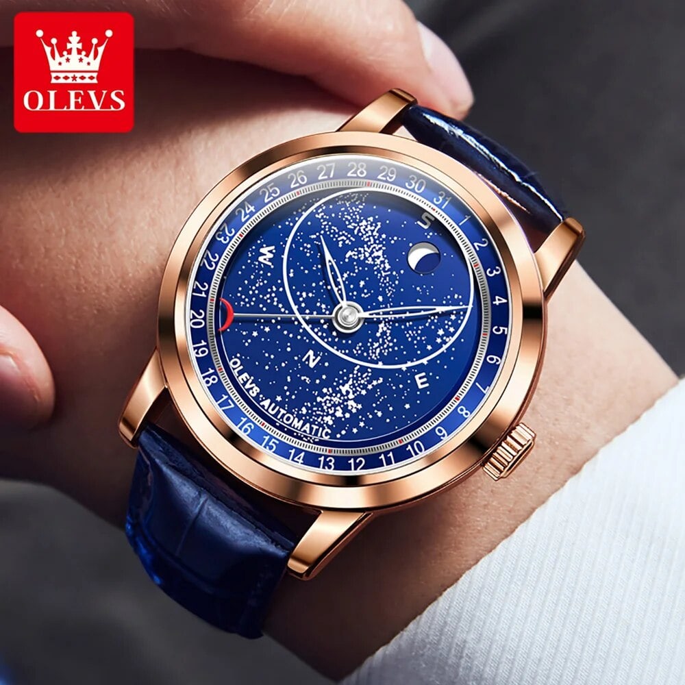 OLEVS Men Sky Moon Phase Automatic Mechanical Watch